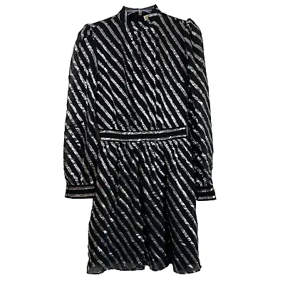 Michael Kors Metallic Stripe Silk Jacquard Dress In Black/Silver Women's Size 0 • $14.99