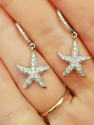 2 Ct Round Lab-Created Diamond Starfish Dangle Earrings 14k White Gold Plated • $155.58