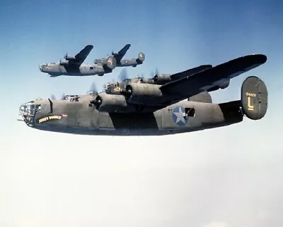 Consolidated B-24 Liberator Bombers In Flight 8x10 WWII WW2 Color Photo 833a • $7.43