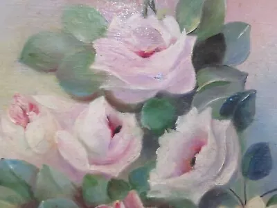 Beautiful Older Vintage German Painting On Canvas PINK ROSES Not A Print • $224.99