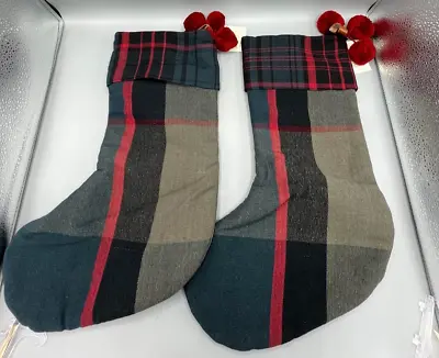 2 Ct Holiday Christmas Stocking Black & Red Plaid - Hearth & Hand With Magnolia • $21.59