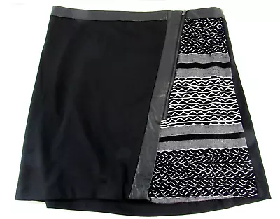 Eci New York Mixed Media Black White Skirt Asymmetrical Zipper Faux Leather 14 • $18.99