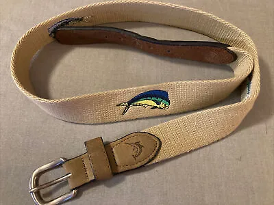 WORLD WIDE SPORTS Men’s Embroidered Mahi Fish Belt Beige Leather Size 38 • $12