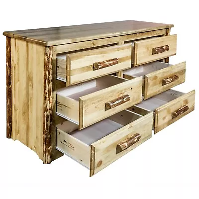 Rustic Log Dressers 6 Drawer Amish Made Chest Of Drawers Rustic Lodge Furniture • $1384.77