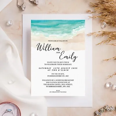 £7.99 • Buy 10 Wedding Invitations Day/Evening Watercolour Beach Summer Tropical Theme