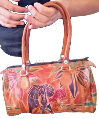 Embossed PURSE Handbag Made In India Vintage LEATHER ELEPHANT Colorful • $15
