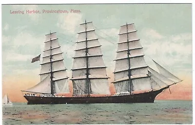 Sailing Ship Leaving Harbor Provincetown Cape Cod Massachusetts Old Postcard • £4.75