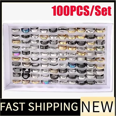 Wholesale 100PCS Mixed Stainless Steel Rings Bulk Lot Men's Fashion Wedding Ring • $19.99