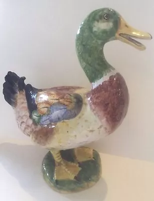 Antique Made In Italy Large 13  Glazed Duck Figurine Statue Majolica • $54.59