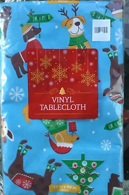 Christmas Themed Dressed Asst Pet Dogs  & Trees Vinyl Tablecloth 52 X 90 New • $15.99