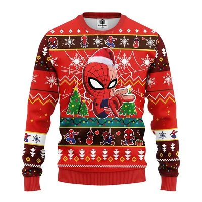 $44.58 • Buy Spiderman Chibi Santa Love Superhero Movie Christmas 3D SWEATER Halloween Gift