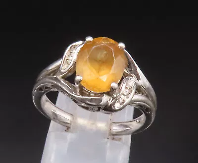 925 Silver - Vintage Genuine Diamonds Wrapped Citrine Ring Sz 7 - RG25065 • $69.18