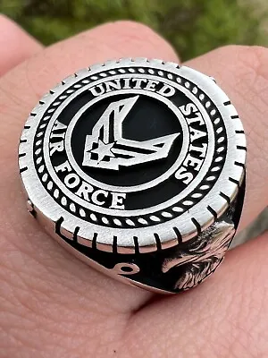 Mens Real Solid 925 Sterling Silver US Air Force Military Army Ring Size 7-13 • $58.12