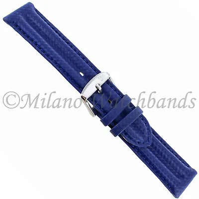 22mm Morellato Leather Double Ridge Carbon Fiber Grain Bright Navy Watch Band • $26.95