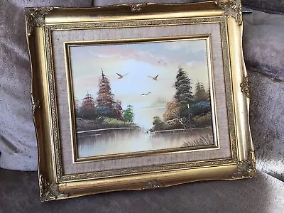 Vintage Oil On Canvas Landscape Gilt Wood Frame 14 X 12 Inches • £27.99