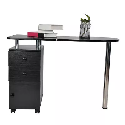 Mobile Wooden Manicure Desk W/Door Drawers Casters Nail Beauty Salon Furniture • $125.99