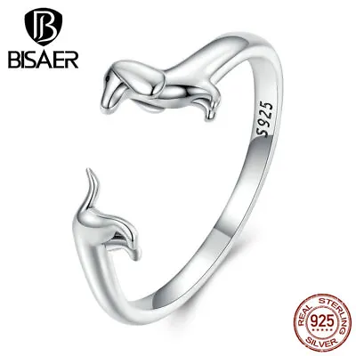 Bisaer European S925 Sterling Silver Cute Dachshund Opening Ring Women Jewelry • $9.30