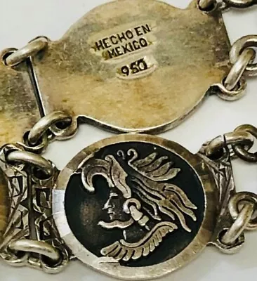 Antique Mexico 950 Silver Mayan Link Charm Bracelet 32g 7.5” Signed Mexico 950 • $49.95