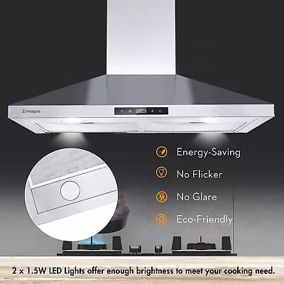 450CFM 30  Wall Mounted Range Hood Stainless Steel 3-Speed Touch Control W/LEDs • $129.99