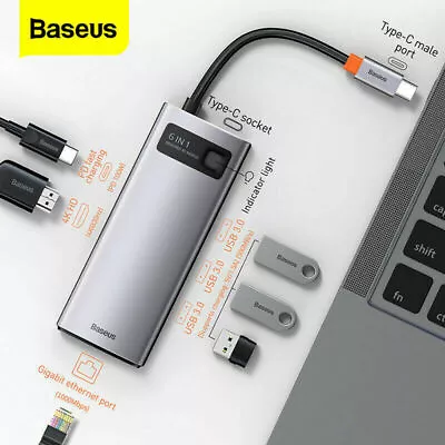 Baseus USB C Hub 8in1 PD RJ45 Ethernet 4K HDMI SD MicroSD MacBook IMac Adapter • $61.59