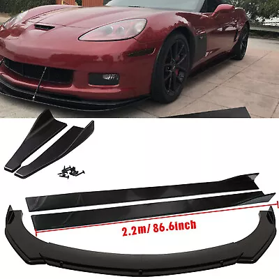 For Chevrolet Corvette C6 Z06 Front Bumper Lip Splitter + Side Skirt +Glossy BLK • $99.99