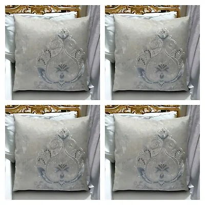 Set Of 4 - Textured Paisley Sky Blue Cushion Covers 18  45cm Xtra Thick Fabric • £13.99