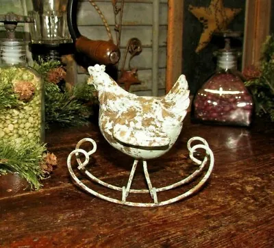 Primitive Antique Vtg Style Verdigris Rustic Rocking Hen Resin Shelf Chicken • $9.95