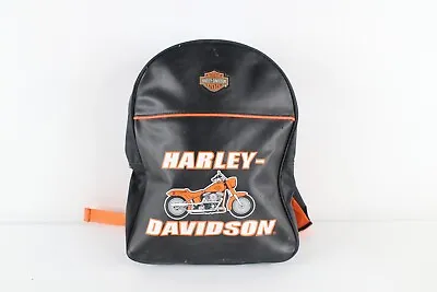 Vintage 90s Harley Davidson Distressed Spell Out Leather Mini Backpack Book Bag • $79.96