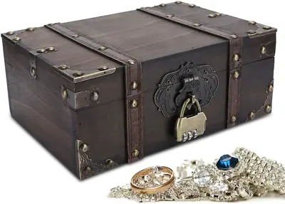 $47.99 • Buy Vintage Wooden Boxes With Lock - Pirate Treasure Chest With Iron Code Lock