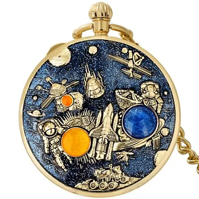 Creative Musical Pocket Watches Space Station Unisex Quartz Fob Watch Chain Gift • £17.09