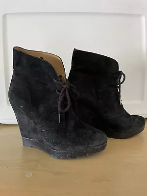 Michael Michael Kors Women's Pierce Lace Up Wedge Bootie Suede Black • $14