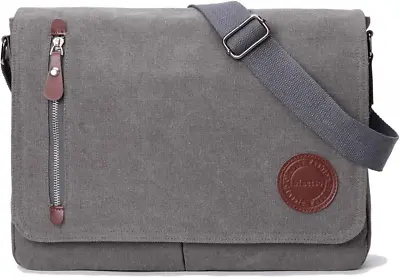 Vintage Canvas Satchel Messenger Bag For Men WomenTravel Shoulder Bag Grey  • $35.09