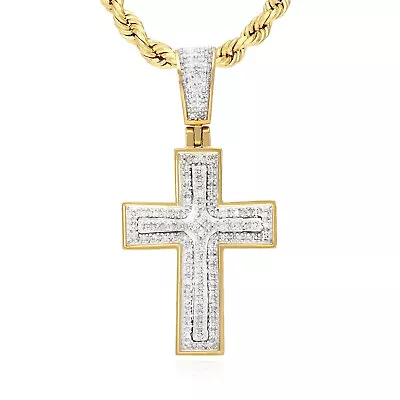 0.38CT. TW Natural Round Diamond 10K Yellow Gold Cross Pendant 1.5  • $637.76