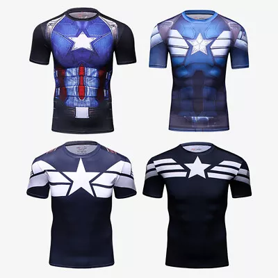 Avengers Captain America 3D T-Shirts Cosplay Superhero Mens Quick Dry Tops Tee • $18.70