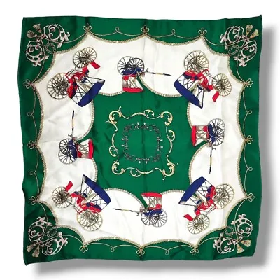 Vintage Scarf Green Silk Horse Carriage & Bridles French Style Square 20”  • $14.24