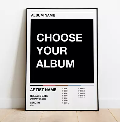 Custom Music Album Artwork Tracklist | Choose Album Cover Posters A4 - A0 Sizes • £12.99