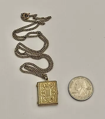 Vintage Retro Era Goldtone Book Shaped Photo Locket Pendant 24” • $39.99