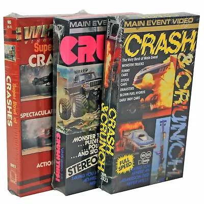 Set/3 Main Event Crashes Super Bowl Monster Trucks Stock Cars 80s VHS NOS • $8.73