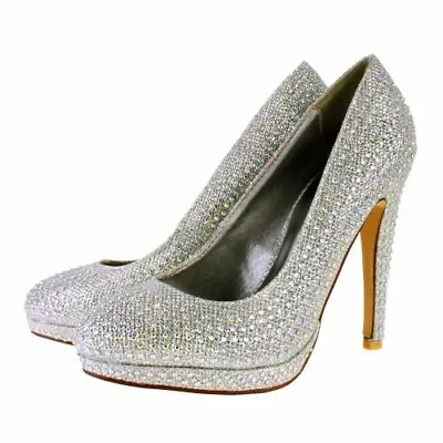£19.99 • Buy Ladies Diamante Court Shoes Women High Stiletto Heel Party Prom Wedding Bridal