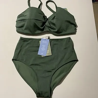 New H&M Ladies Green Underwired Padded Bikini Swimwear Set Size 10/ 34DD • £15