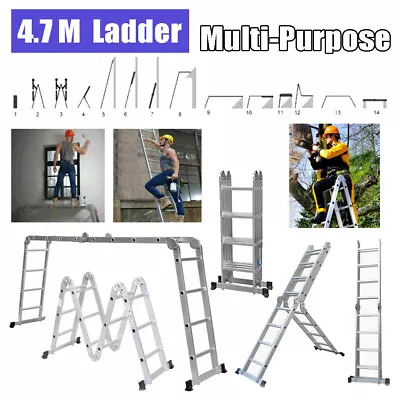 4.7M Aluminium 4x4 Foldable Telescopic Ladder Multifunction Heavy Duty • £97.97