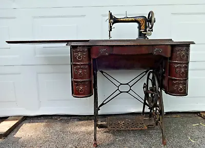 1900's Antique Minnesota Treadle Sewing Machine With  7 Drawer Cabinet • $800