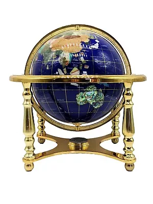 14  Blue Ocean Gold 4- Leg Table Stand Gem MOP Gemstone World MAP Globe • $170