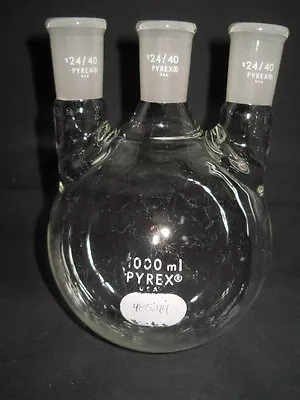 Corning Pyrex Glass 1000mL 1L 24/40 Vertical 3-Neck Round Bottom Flask Chipped • $54.99
