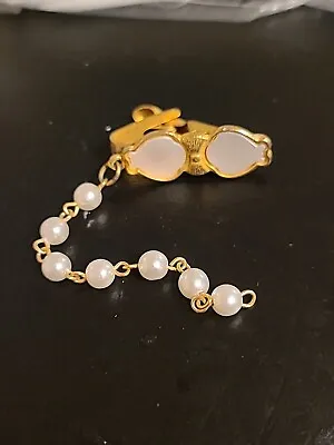 Vintage Mens Gold Tone And Pearl Tie Clip With String Of Pearls Chain • $9.27