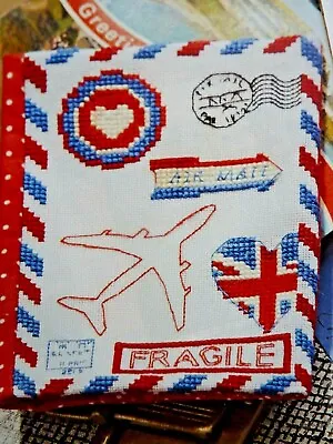 5342]X Stitch Chart-Travel Design Plane Union Jack Hearts Applied To Passport • £1.20