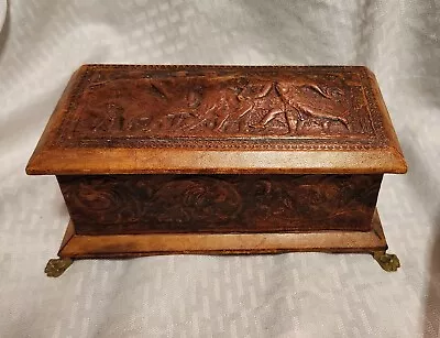 Vintage Italian Tooled Leather Neoclassical Jewelry Dresser Box • $89.99