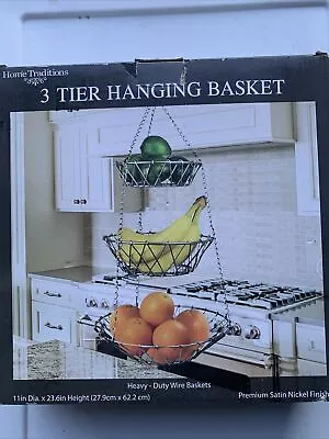 3 Tier Collapsible Metal Hanging Wire Basket Fruit Produce Kitchen Decor • $14.98