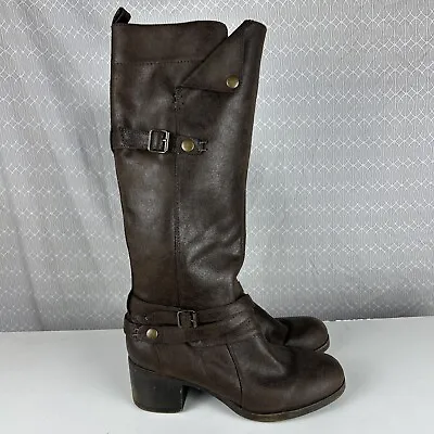 MIA Riding Boots Women's 9 Sabato Tall Brown Zip Block Heel Fall Classic • $19.49