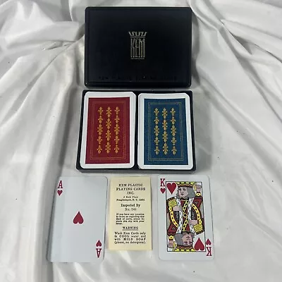 Vintage  KEM Plastic Playing Cards Florence Red & Blue Decks & Case-12 • £24.13